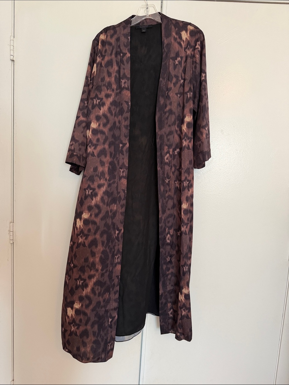 AllSaints Brown & Black Leopard Print Long Kimono Robe